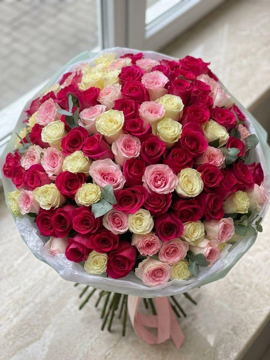Моно-букет из 101 розы